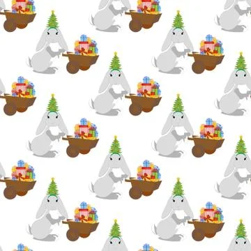 Rabbit in christmas costume seamless pattern Stock Illustration