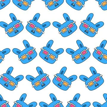 Rabbit cinema seamless pattern textile print. repeat pattern background desig Stock Illustration