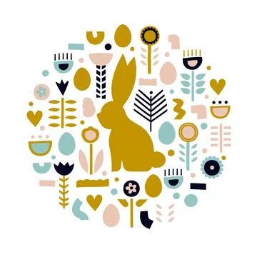 A rabbit in a circle Folk art Stock Illustration