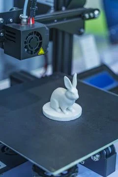 Rabbit closeup object printed 3d printer close-up. Progressive modern addit.. Stock Photos