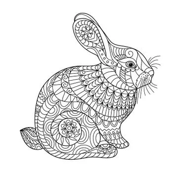 Rabbit coloring page for adult and children Stock Illustration