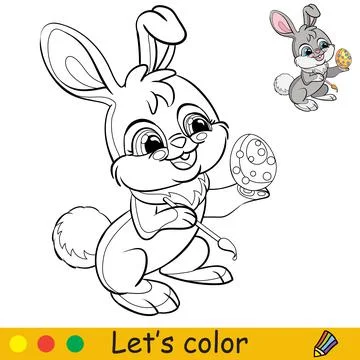 Rabbit colors an easter egg coloring with colorful template vector 스톡 일러스트
