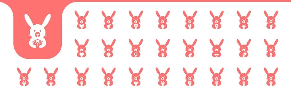 Rabbit cute icon set collection design vector Stock Illustration