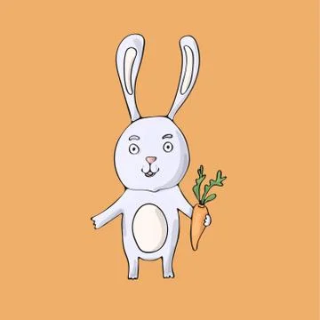 Rabbit cute on orange background. Isolated cartoon vector character Stock Illustration