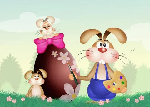 Rabbit decorates Easter egg Stock Illustration