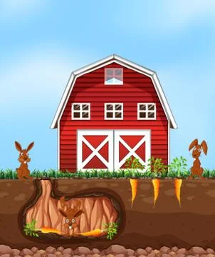 Rabbit digging ground at the farm Stock Illustration
