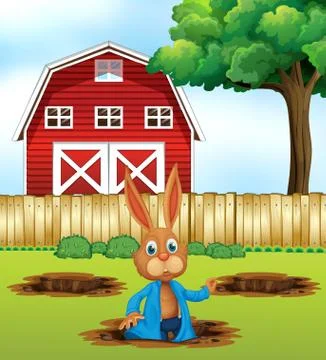 A Rabbit Digging a Hole Stock Illustration