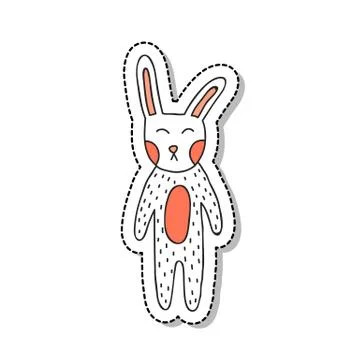 Rabbit doodle icon, vector sticker illustration Stock Illustration