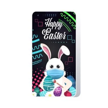 Rabbit drawing on eggs happy easter bunny spring holiday concept greeting card Stock Illustration