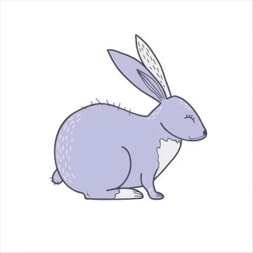 Rabbit drawing. Vector color illustration. Freehand animal drawing Stock Illustration