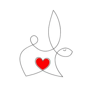 Rabbit drawn with a single line. Easter bunny with a heart. Stock Illustration
