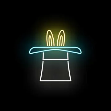 Rabbit ears appearing from neon magic trick hat Stock Illustration