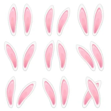 Rabbit ears collection for Easter. Set of masks isolated on white. Vector ill Illustrazione stock