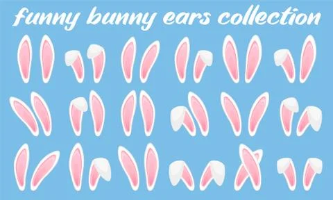 Rabbit ears collection for Easter. Set of masks isolated on white. Vector ill Illustrazione stock