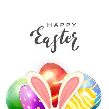 Rabbit Ears with Easter Eggs on White Background 스톡 일러스트