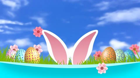 Rabbit ears, flowers and grass used for Easter holiday on beautiful blur ba.. Stock Footage 234111528