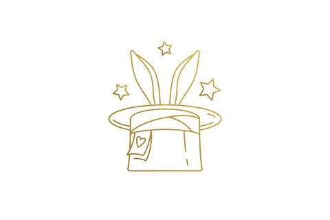 Rabbit ears in magic hat silhouette linear vector illustration. Illustrazione stock