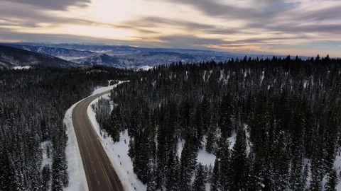Rabbit Ears Pass Sunset 01 | US Hwy 40 | Steamboat Springs Colorado | 4K Drone Stock Footage 295897766