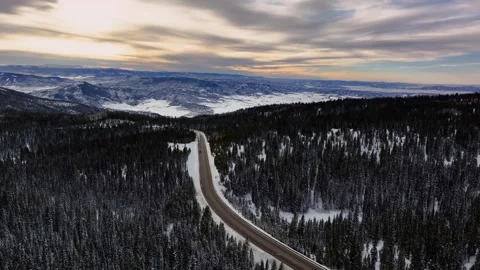 Rabbit Ears Pass Sunset 02 | US Hwy 40 | Steamboat Springs Colorado | 4K Drone Video stock 295897913