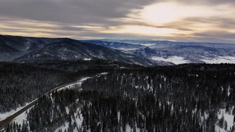 Rabbit Ears Pass Sunset 07 | US Hwy 40 | Steamboat Springs Colorado | 4K Drone Stock Footage 295897627