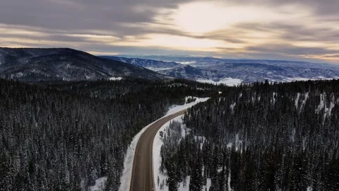 Rabbit Ears Pass Sunset 08 | US Hwy 40 | Steamboat Springs Colorado | 4K Drone Stock Footage 295897578