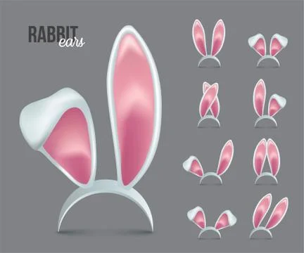 Rabbit ears realistic 3d vector illustrations set Stock Illustration