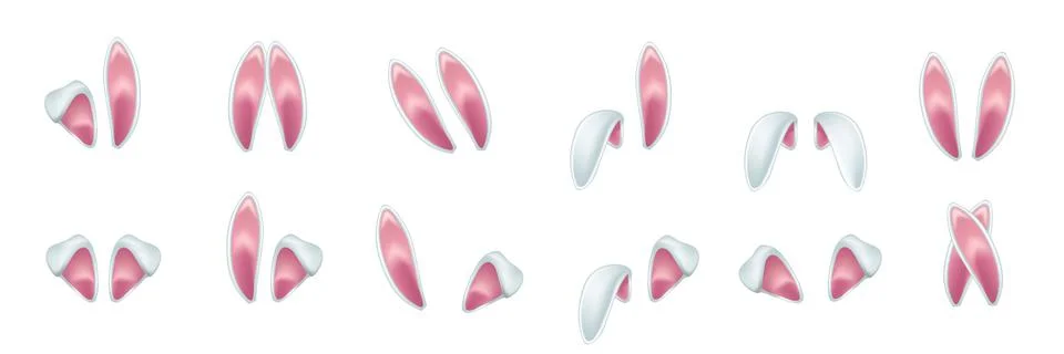 Rabbit ears realistic 3d vector illustrations set. Easter bunny ears kid Stockillustratie