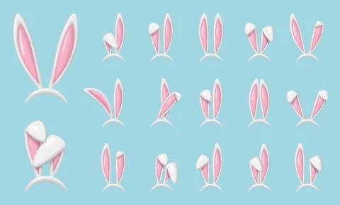 Rabbit ears realistic 3d vector illustrations set. Easter bunny ears plastic  Illustrazione stock