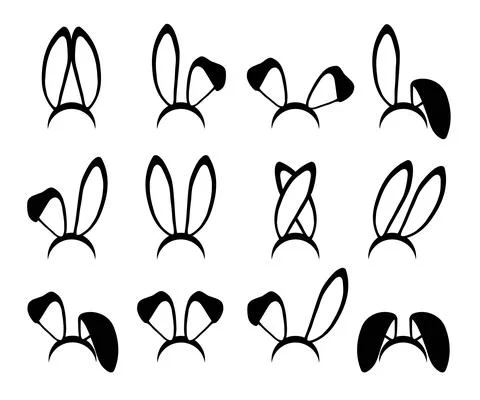 Rabbit ears silhouettes vector illustrations set. Easter bunny ears kid headband Stock Illustration