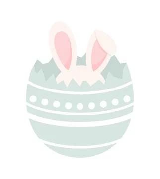 Rabbit ears sticking out of a broken Easter egg Stock Illustration