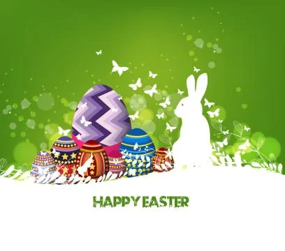 Rabbit Easter background and egg in grass Illustrazione stock