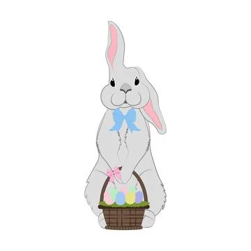 Rabbit with easter basket cute animal vector illustration Stockillustratie