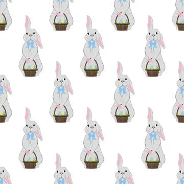 Rabbit with easter basket cute animal seamless pattern Stock Illustration