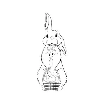 Rabbit with easter basket outline vector illustration Stock Illustration
