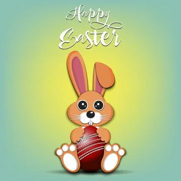 Rabbit with easter egg in the form of a cricket ball Stock Illustration
