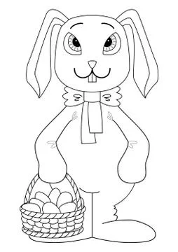 Rabbit with easter eggs, contour Stock Illustration