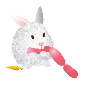 Rabbit is eating sausage Stock Illustration