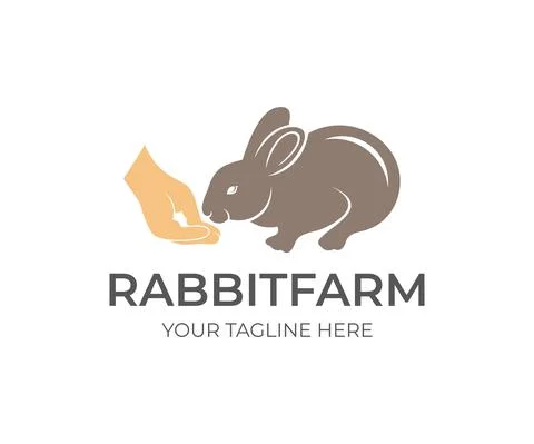 Rabbit eats food with hand person's, logo design Stock Illustration