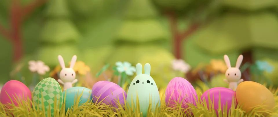 Rabbit egg. Easter holiday Banner. Funny bunny eggs. Happy Easter 3d render Stock Photos
