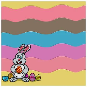 Rabbit With Eggs and Blank Space. Happy Easter Theme. Stock Illustration