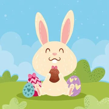 Rabbit with eggs in landscape Illustrazione stock