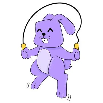 The rabbit is exercising jumping and jumping using a rope, doodle icon image  Stock Illustration
