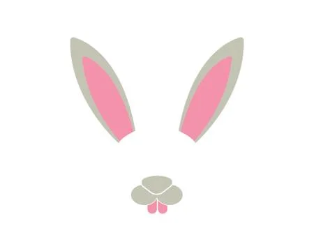 Rabbit face elements set. Vector illustration. Animal character ears and nose Stock Illustration