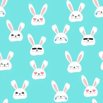 Rabbit face seamless pattern. Easter bunny. Happy bunny. Happy Easter - Vecto Stockillustratie