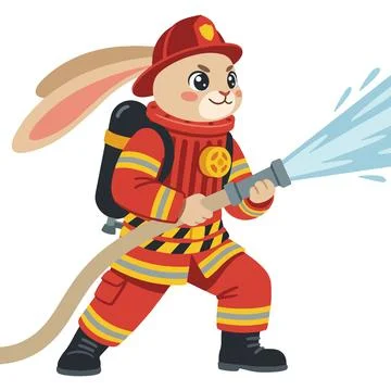 Rabbit Firefighter Cartoon Illustration