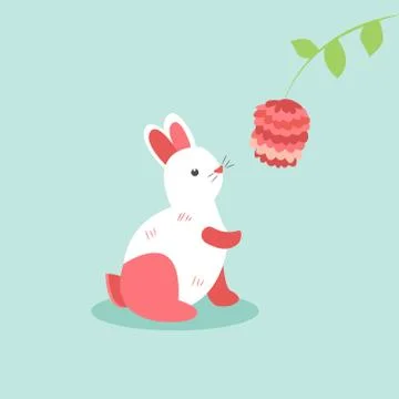 Rabbit with flower on a blue background Stock Illustration