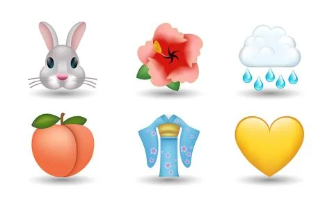 Rabbit, flower, rainy cloud, peach, traditional Chinese costume, yellow heart Illustrazione stock