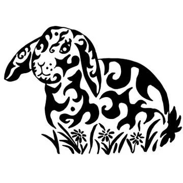 Rabbit in flowers Stock Illustration