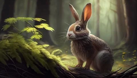 Rabbit in the forest, realistic happy easter day 스톡 일러스트