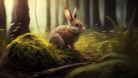 Rabbit in the forest, realistic happy easter day 스톡 일러스트